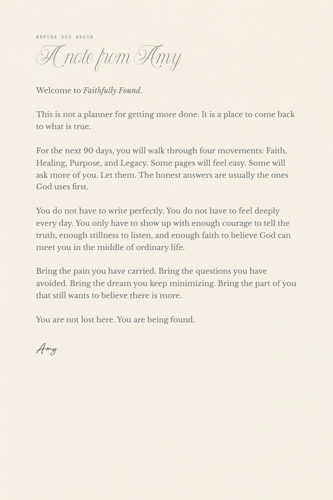 Faithfully Found journal, page 4: A note from Amy