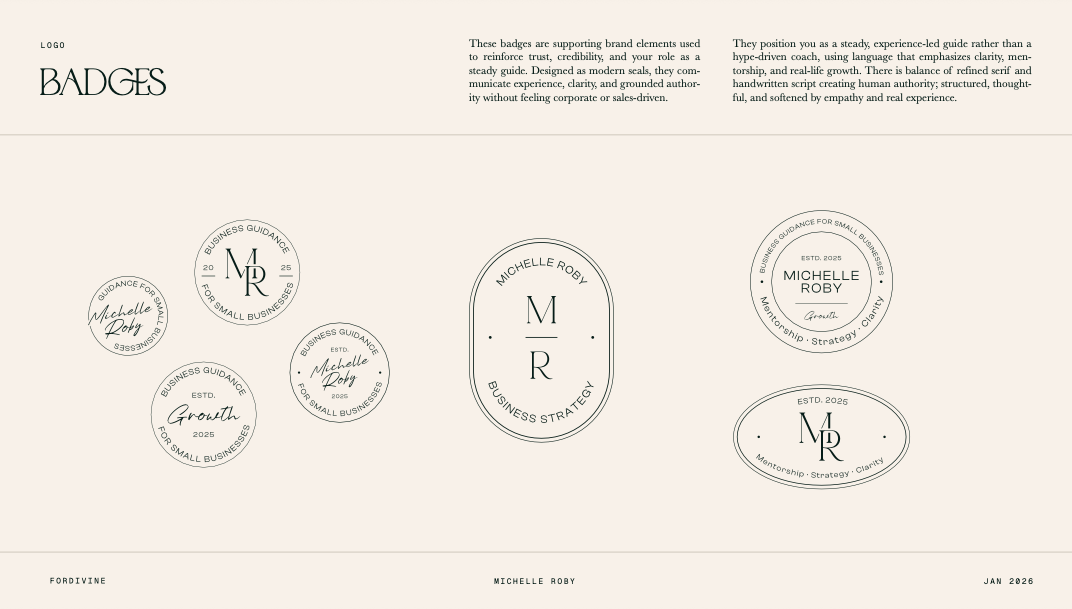 Michelle Roby’s collection of brand badges, monograms, and business guidance seals