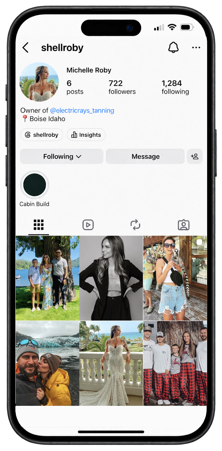 Before: Michelle’s personal Instagram with family photos, 6 posts and 722 followers.