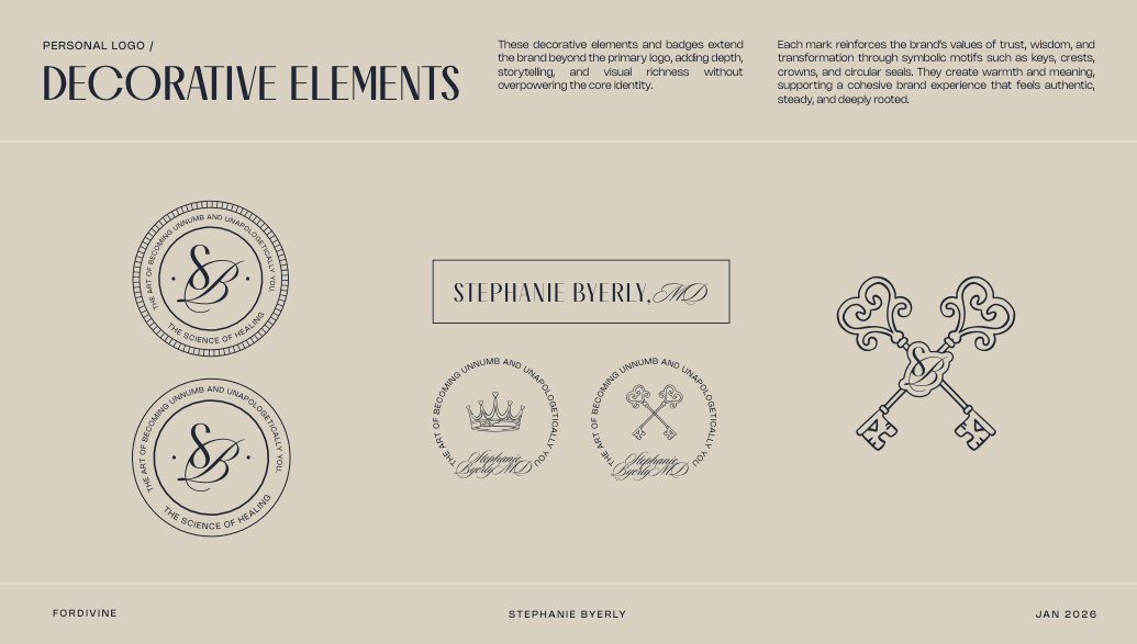 Stephanie Byerly’s decorative brand marks, monograms, seals, and crossed keys