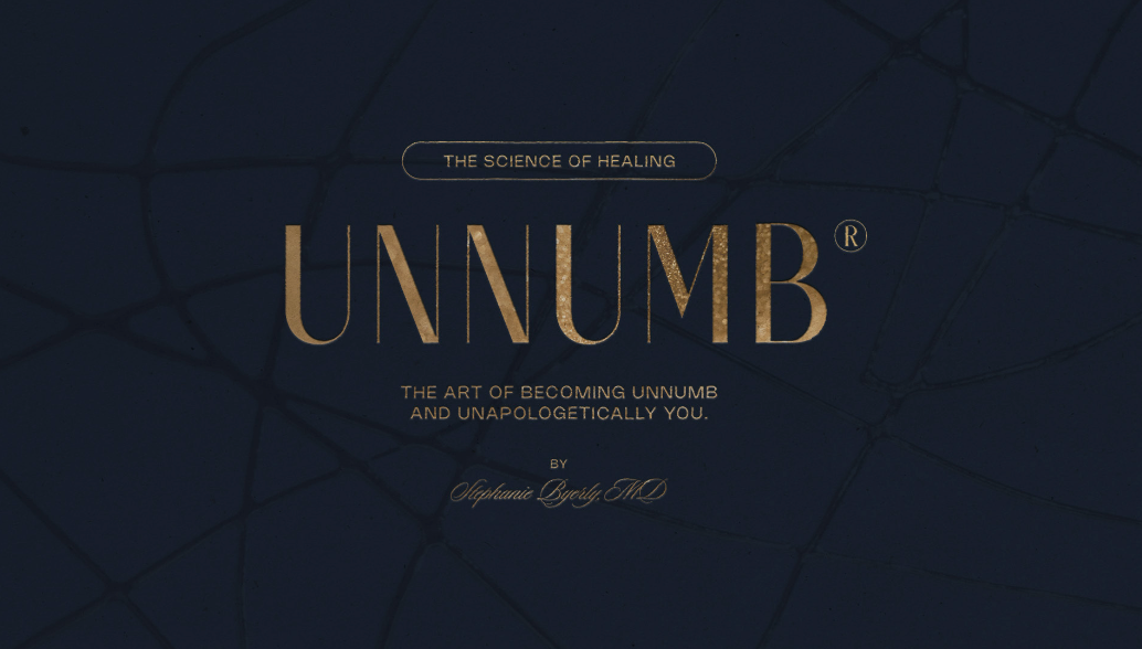 UNNUMB identity in gold on a dark navy background